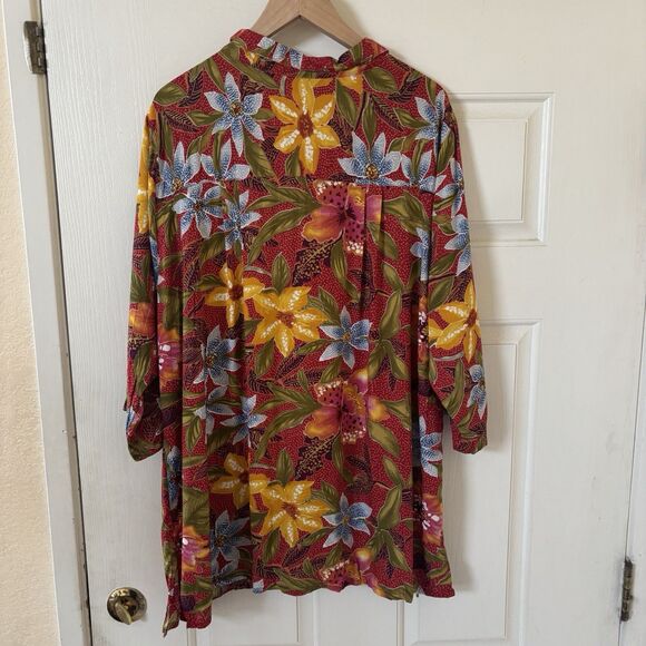 Bohemian Flower Women Top Size 2X Red Maximalist Tropical Travel Going Out Party - Picture 8 of 10